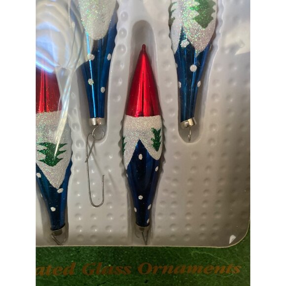 Set of 2 Vintage Bradford Christmas Trimmeries Glass Icicle Ornaments in Box - Picture 4 of 11
